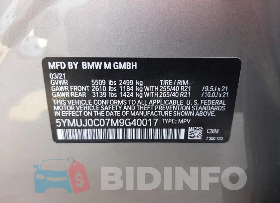 5YMUJ0C07M9G40017 Photo# 10