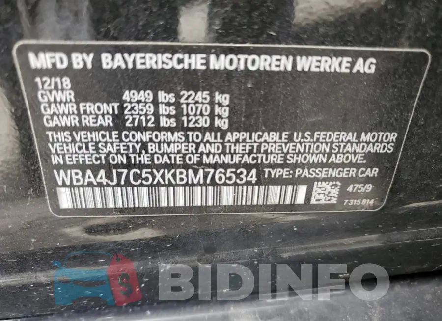 WBA4J7C5XKBM76534 Photo# 10
