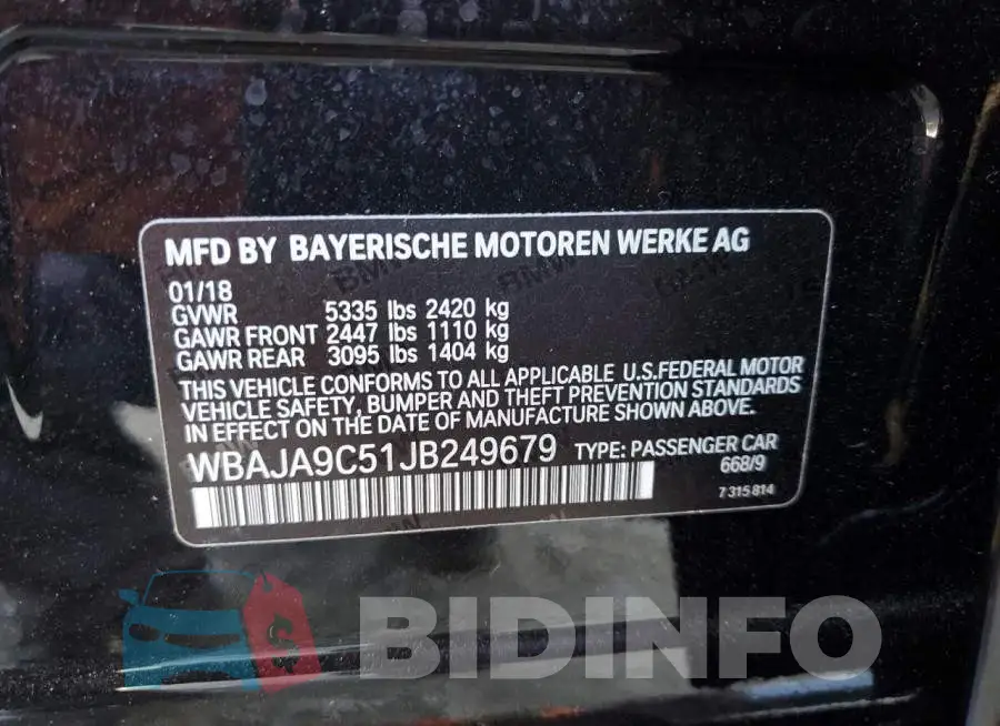 WBAJA9C51JB249679 Photo# 10