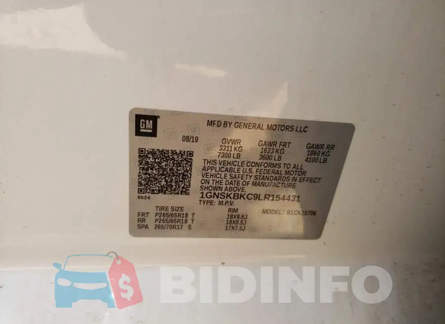 1GNSKBKC9LR154431 Photo# 10