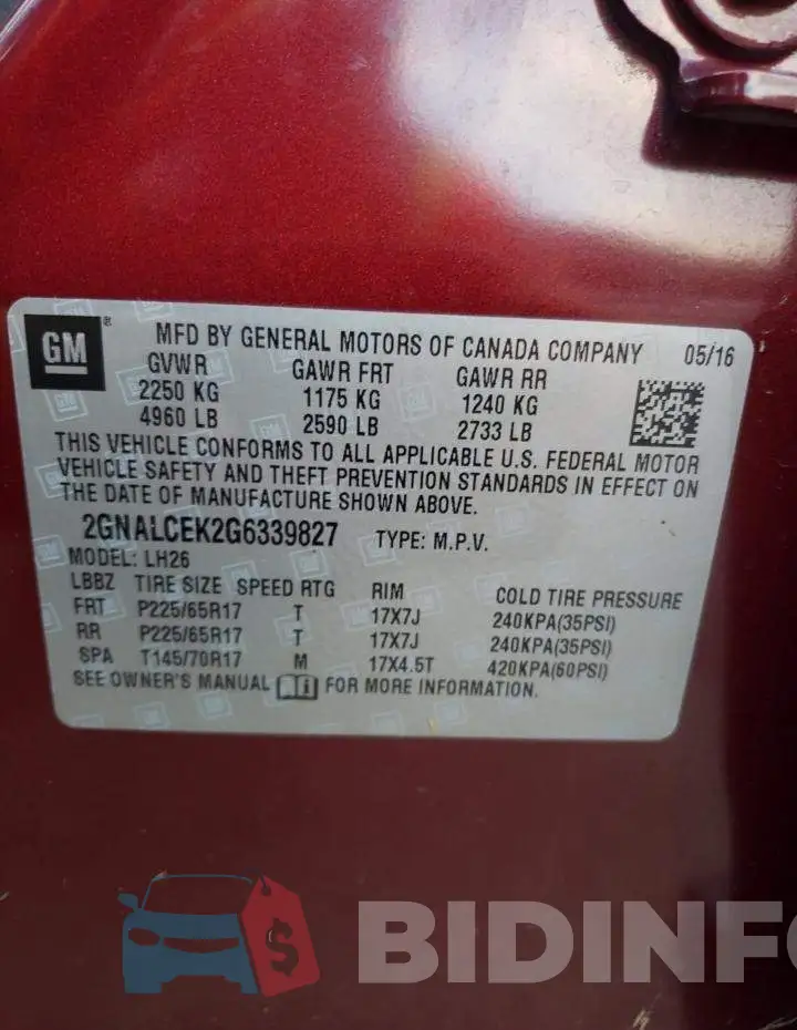2GNALCEK2G6339827 Photo# 10