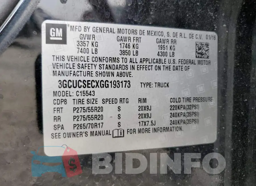 3GCUCSECXGG193173 Photo# 10