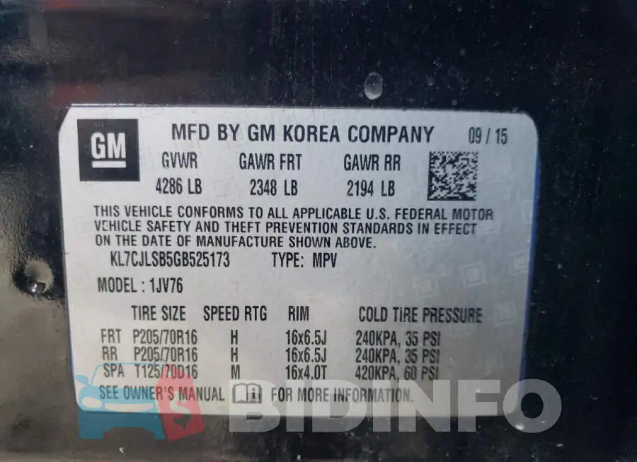 KL7CJLSB5GB525173 Photo# 10