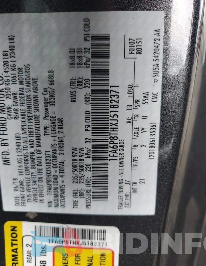 1FA6P8THXJ5182371 Photo# 10
