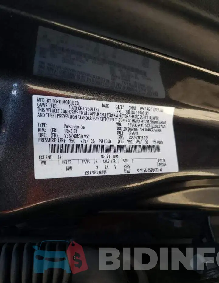1FADP3L9XHL263749 Photo# 10