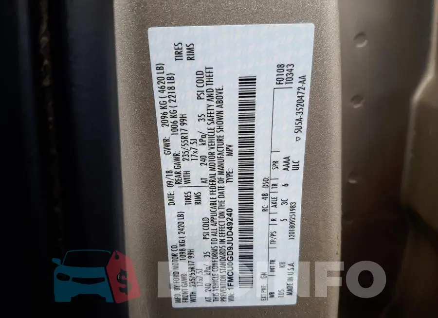 1FMCU0GD9JUD49240 Photo# 10