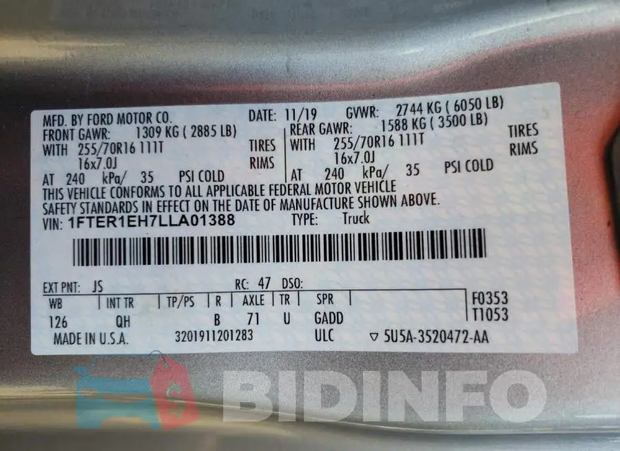 1FTER1EH7LLA01388 Photo# 10