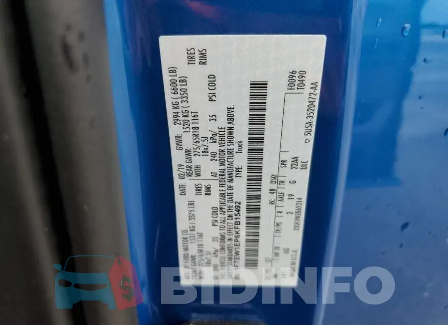 1FTEW1EP6KFB15492 Photo# 10