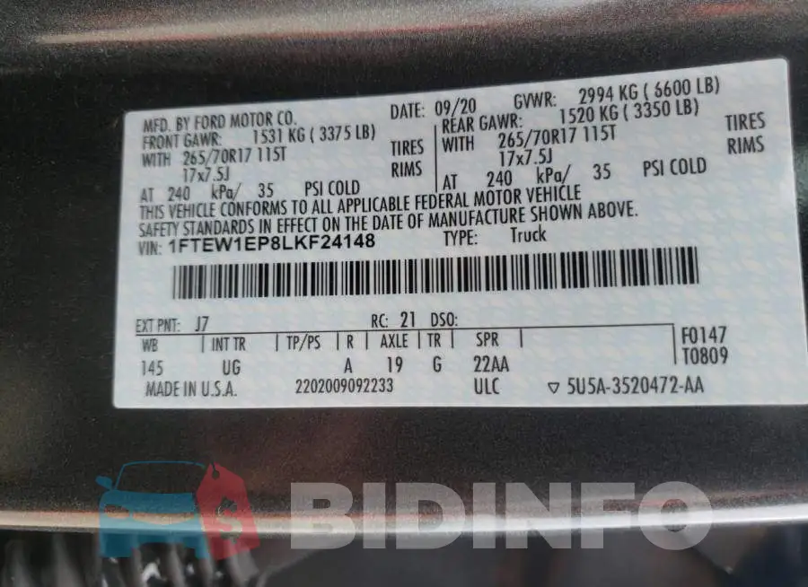 1FTEW1EP8LKF24148 Photo# 10
