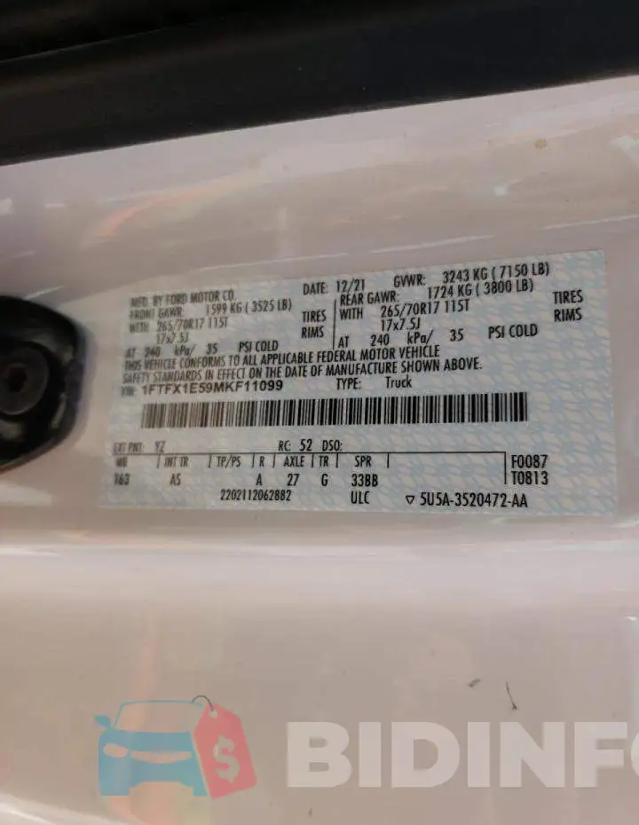 1FTFX1E59MKF11099 Photo# 10