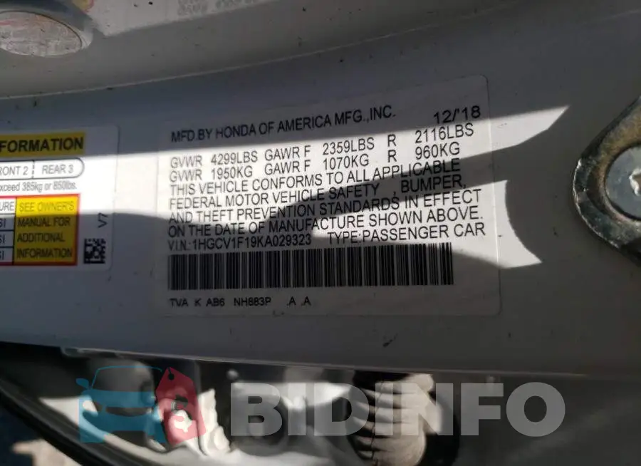 1HGCV1F19KA029323 Photo# 10