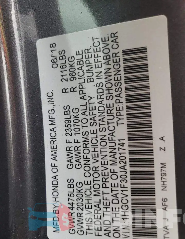 1HGCV1F30JA201741 Photo# 10