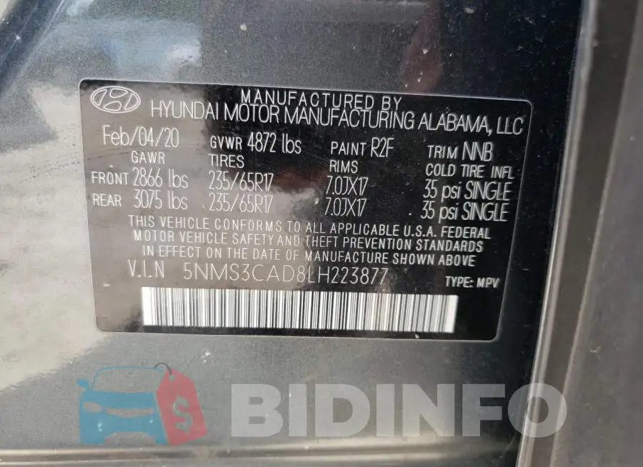 5NMS3CAD8LH223877 Photo# 10