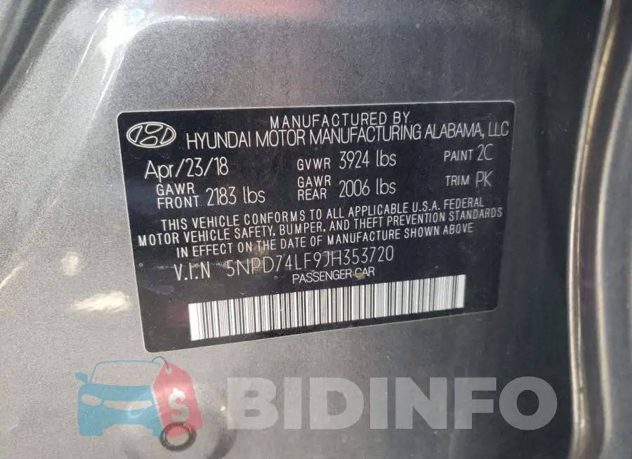 5NPD74LF9JH353720 Photo# 10