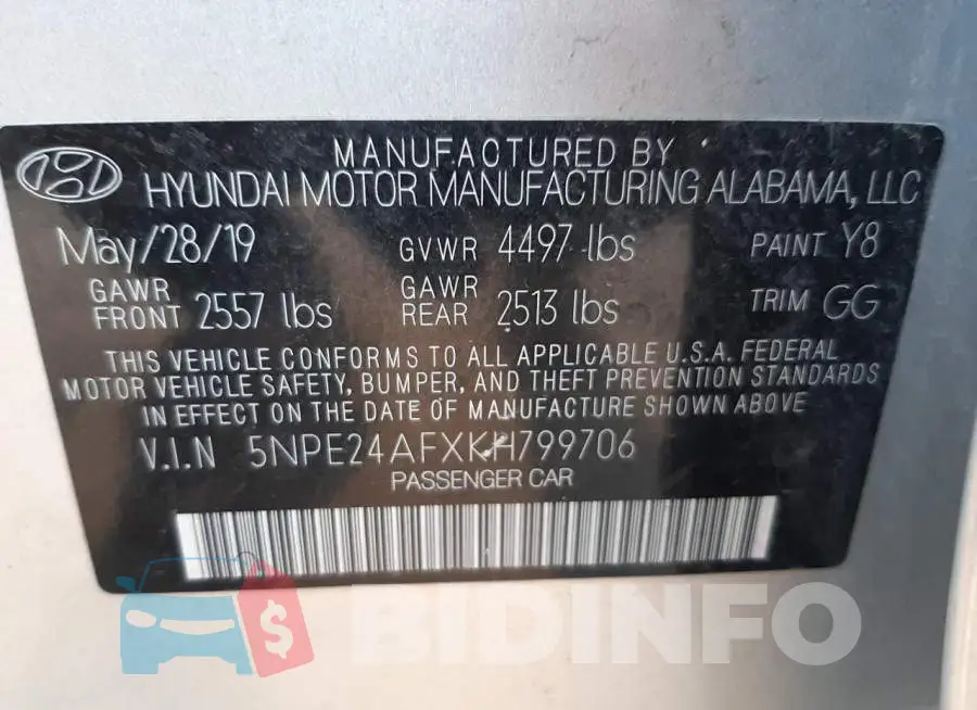 5NPE24AFXKH799706 Photo# 10