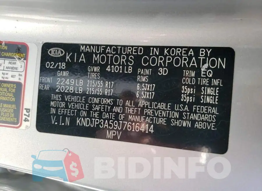 KNDJP3A59J7616414 Photo# 10