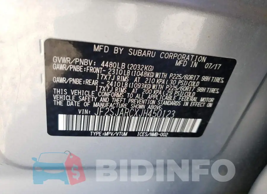 JF2SJARCXJH450123 Photo# 10