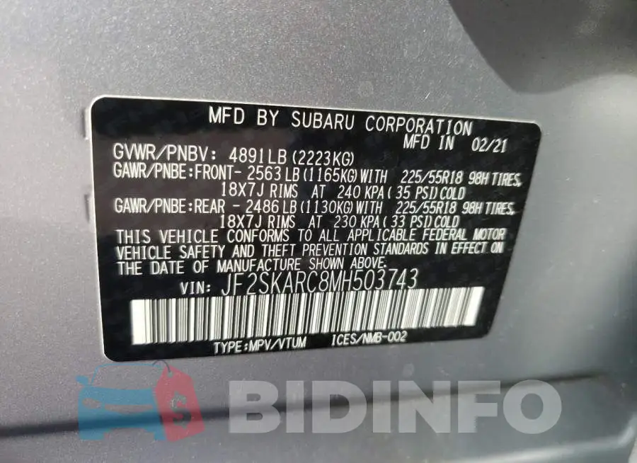 JF2SKARC8MH503743 Photo# 10