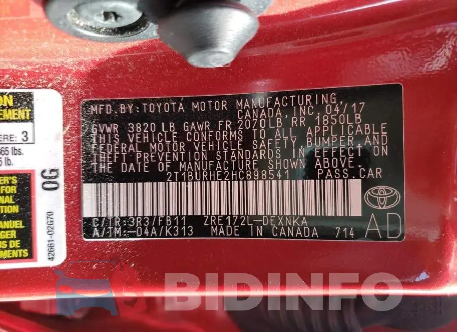 2T1BURHE2HC898541 Photo# 10