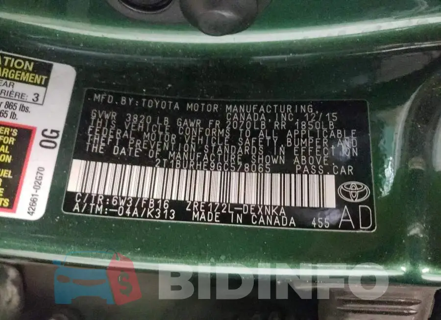 2T1BURHE9GC578065 Photo# 10