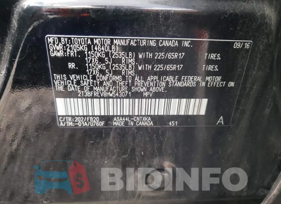2T3BFREV8HW543071 Photo# 10
