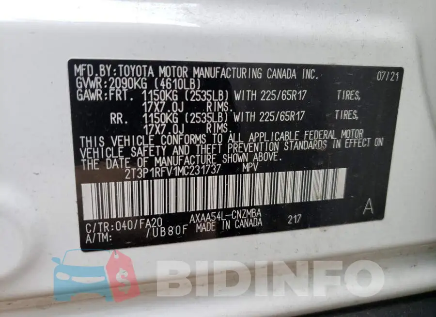 2T3P1RFV1MC231737 Photo# 10
