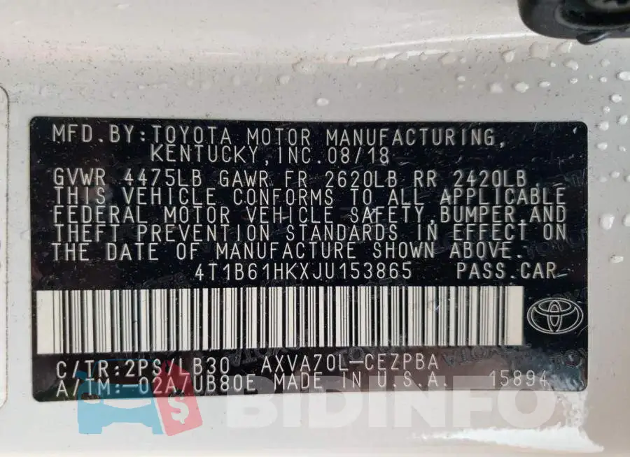4T1B61HKXJU153865 Photo# 10