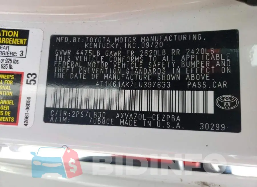 4T1K61AK7LU397633 Photo# 10