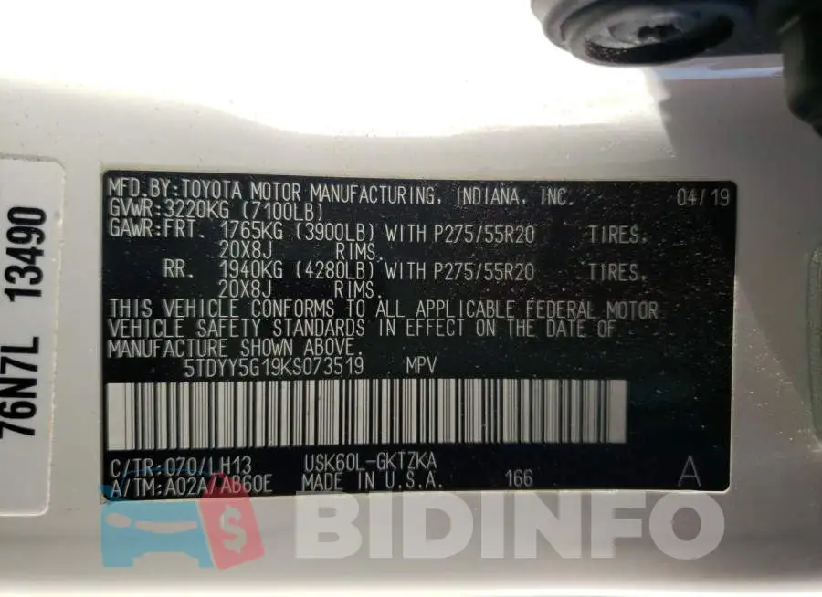 5TDYY5G19KS073519 Photo# 10