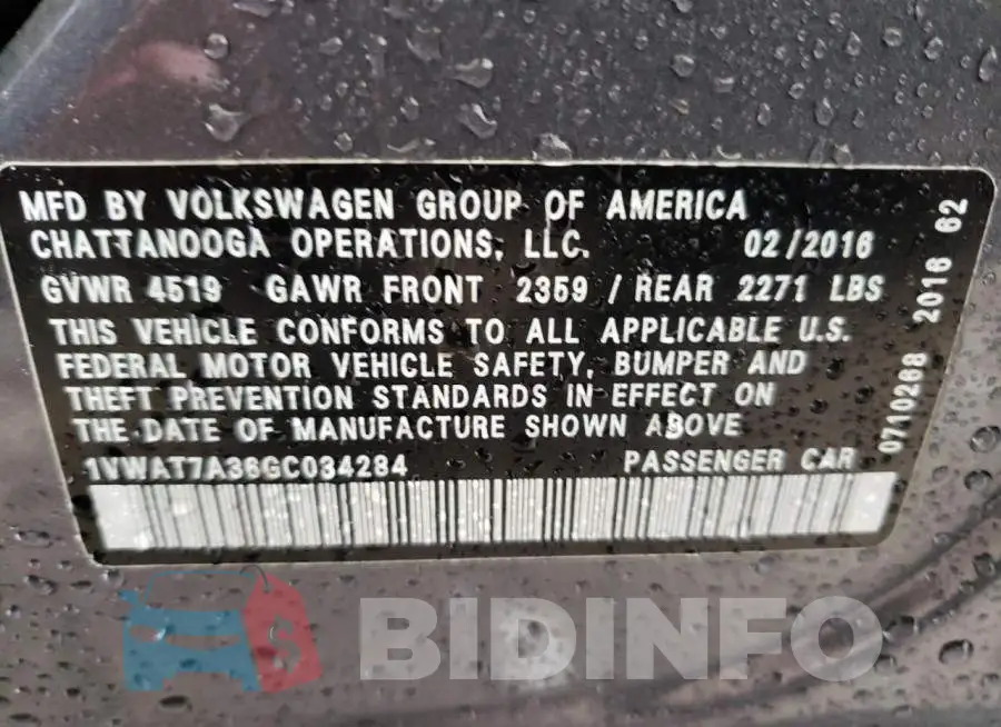 1VWAT7A36GC034284 Photo# 10