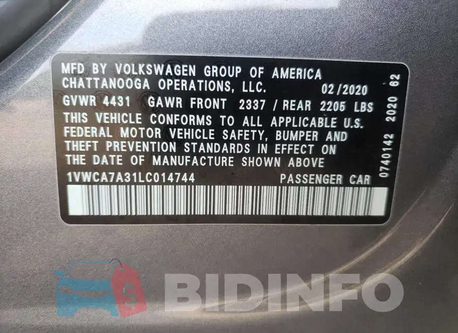 1VWCA7A31LC014744 Photo# 10