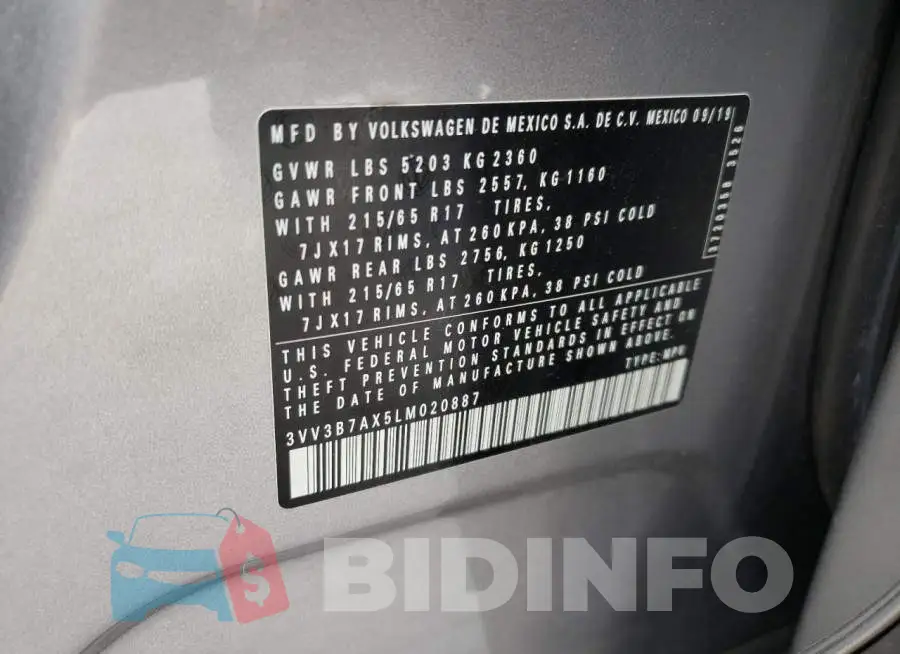 3VV3B7AX5LM020887 Photo# 10