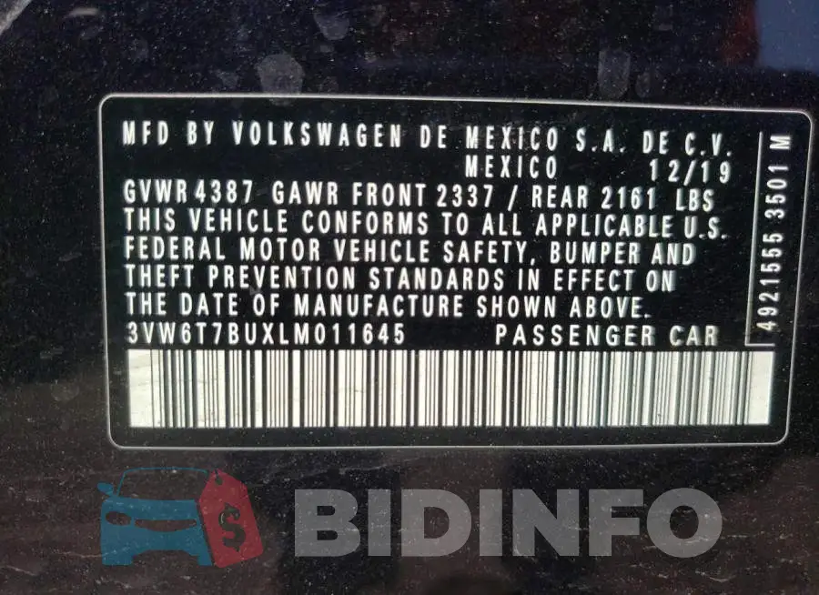3VW6T7BUXLM011645 Photo# 10