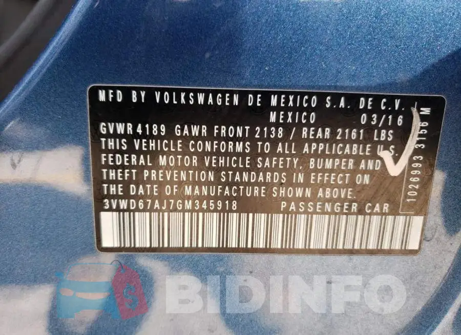 3VWD67AJ7GM345918 Photo# 10