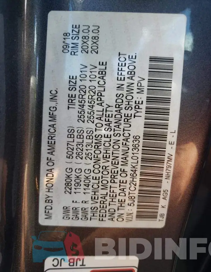 5J8TC2H64KL013636 Photo# 10