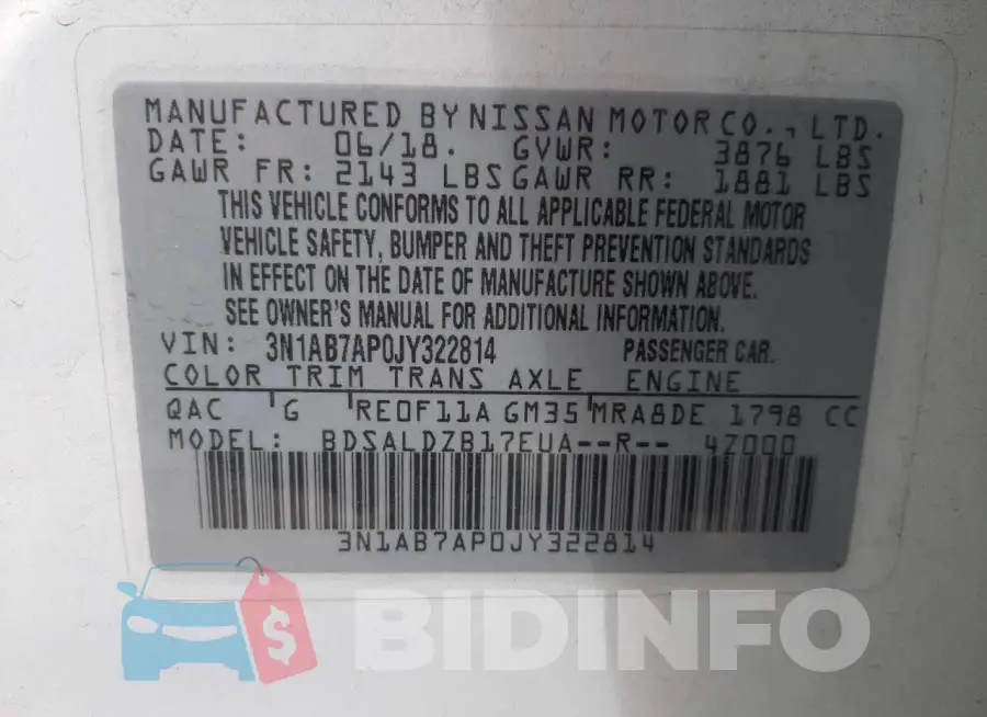 3N1AB7AP0JY322814 Photo# 10