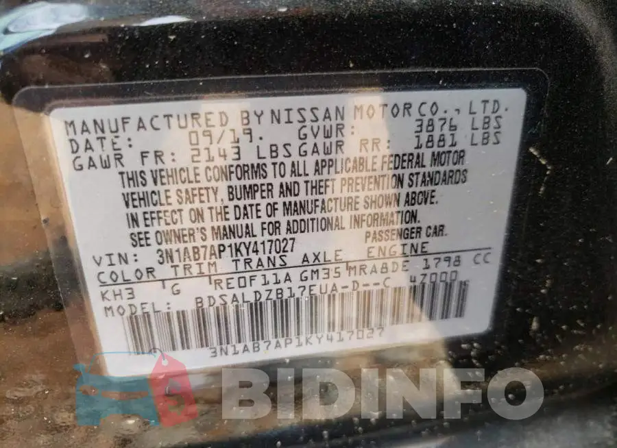 3N1AB7AP1KY417027 Photo# 10