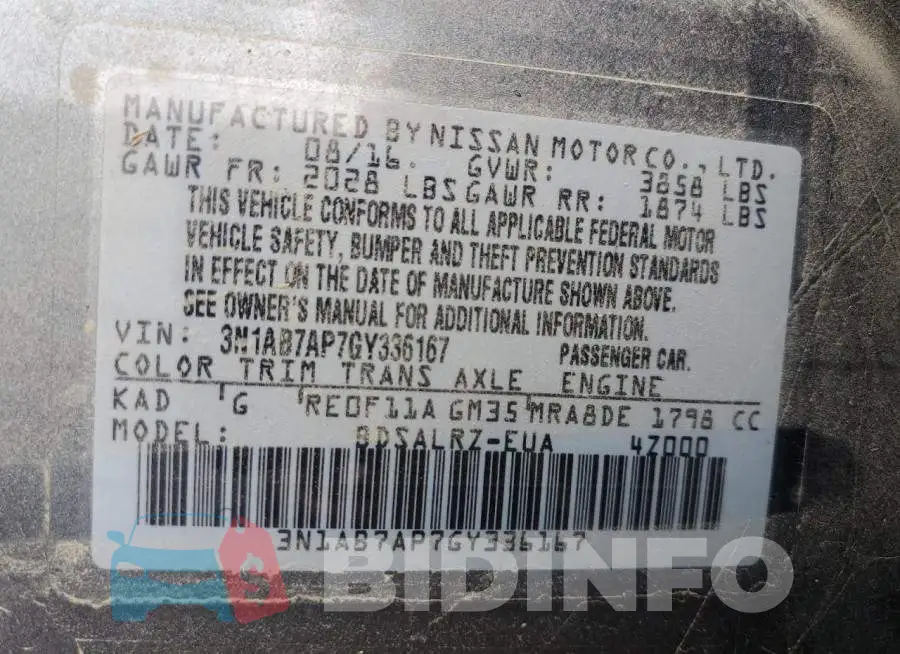 3N1AB7AP7GY336167 Photo# 10