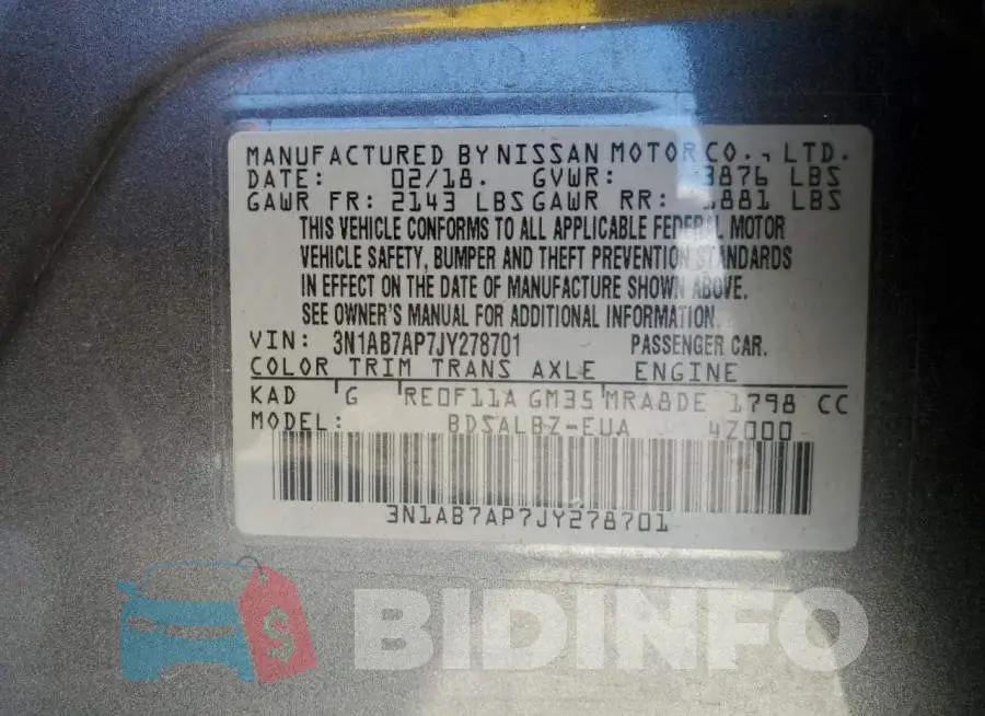 3N1AB7AP7JY278701 Photo# 10