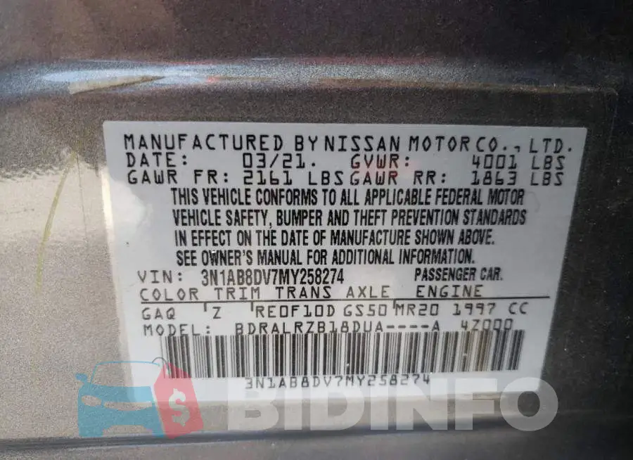 3N1AB8DV7MY258274 Photo# 10