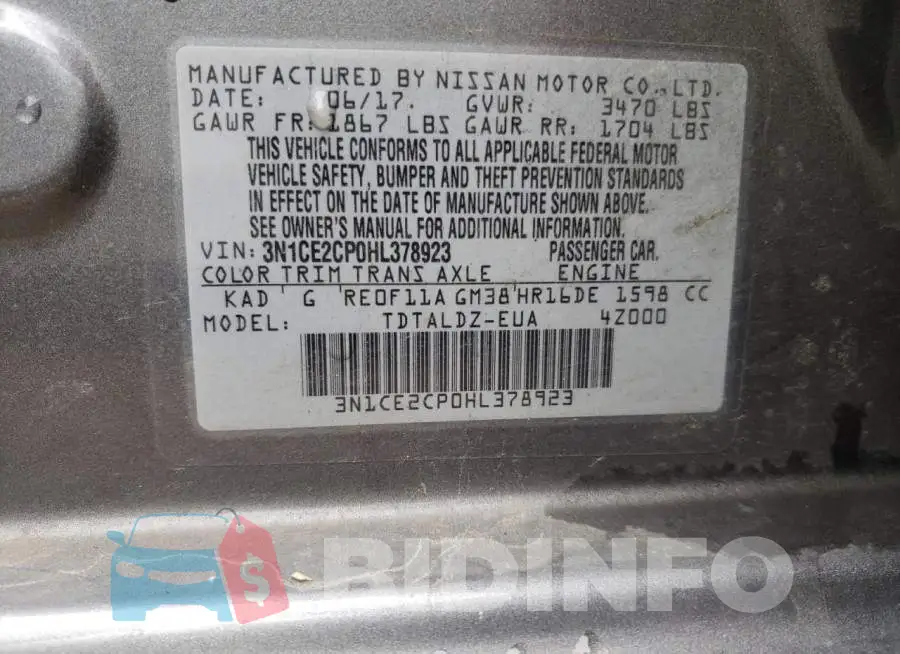 3N1CE2CP0HL378923 Photo# 10