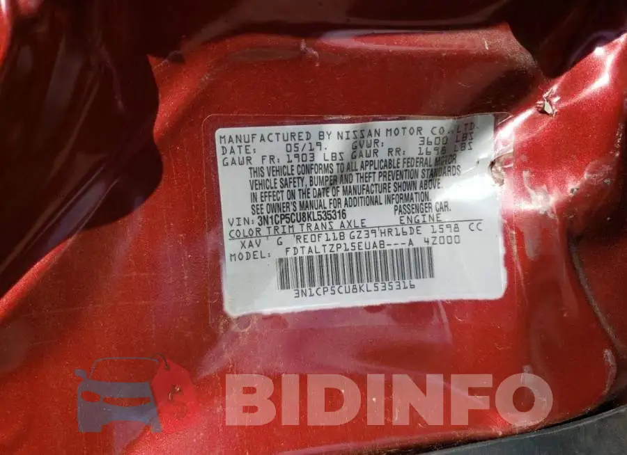3N1CP5CU8KL535316 Photo# 10