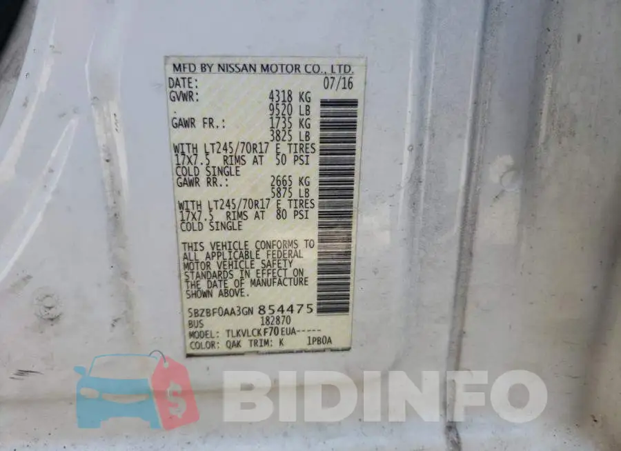 5BZBF0AA3GN854475 Photo# 10
