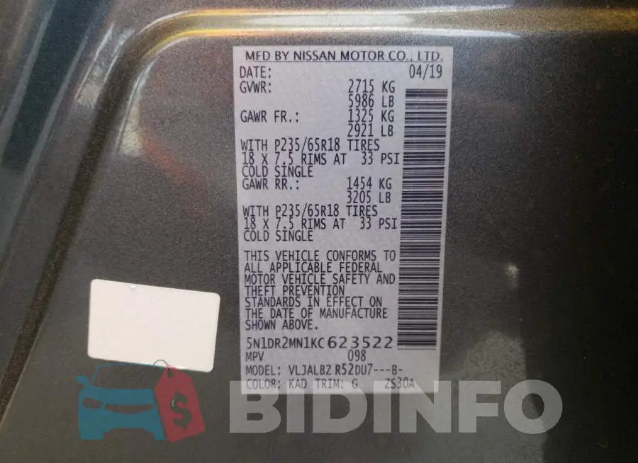 5N1DR2MN1KC623522 Photo# 10