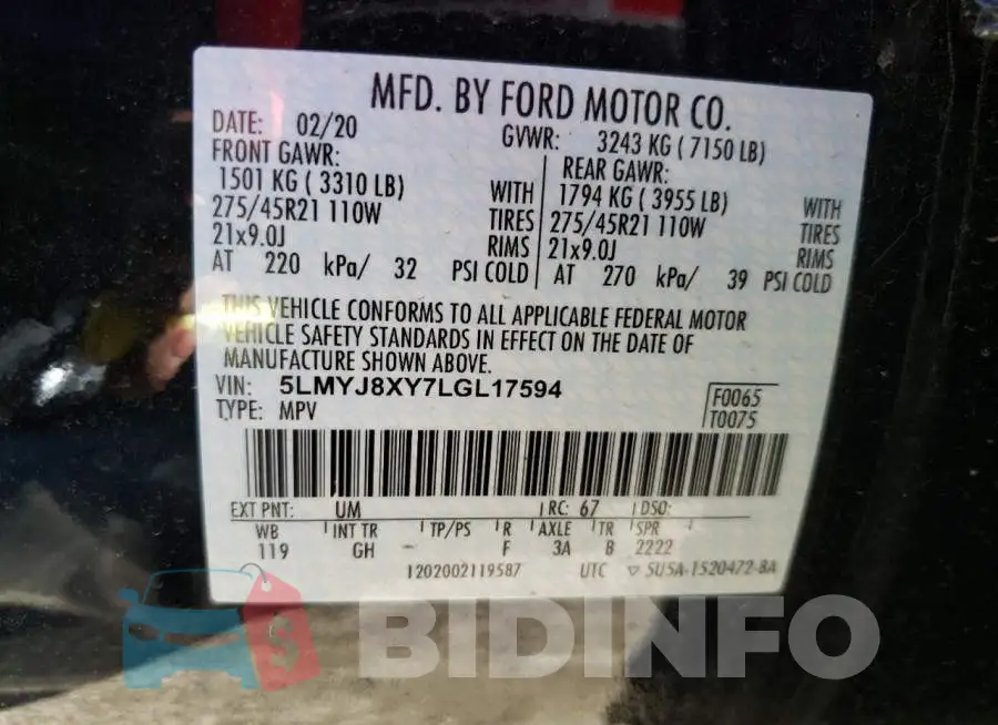 5LMYJ8XY7LGL17594 Photo# 10