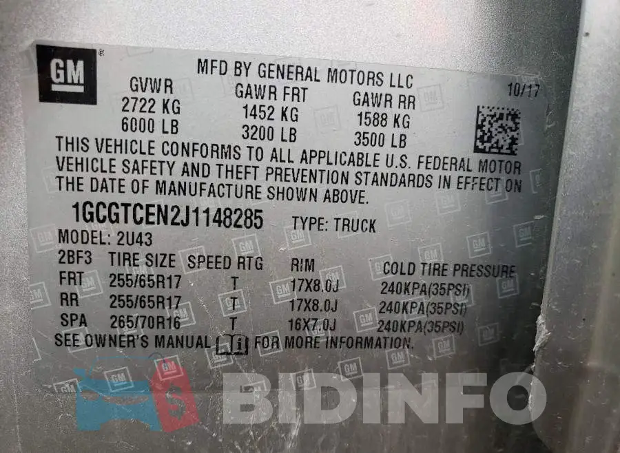 1GCGTCEN2J1148285 Photo# 10