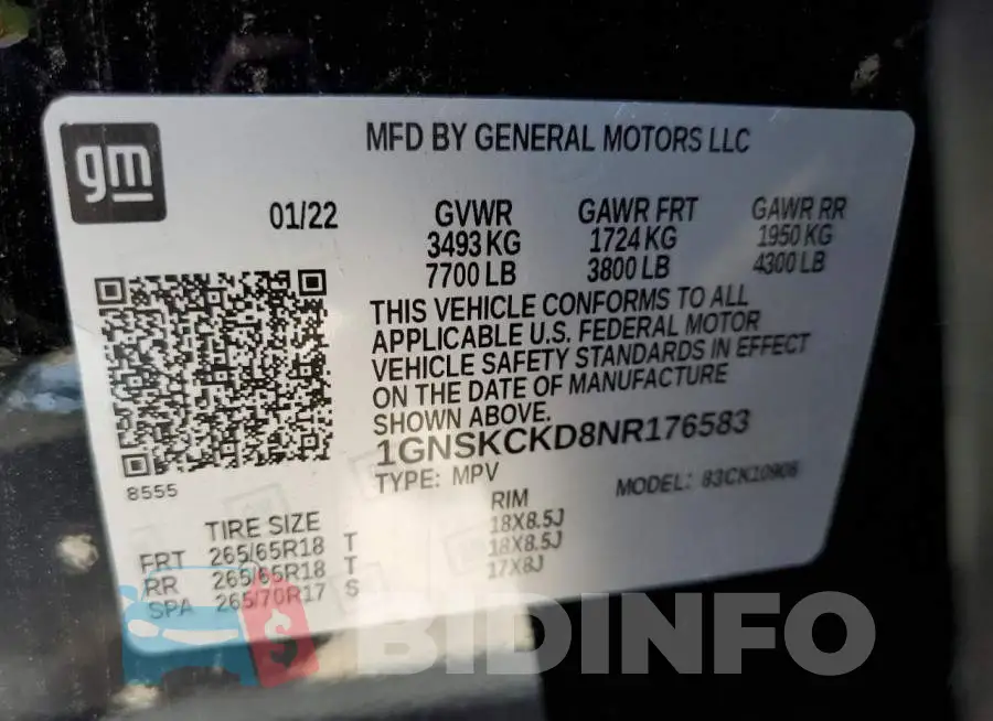 1GNSKCKD8NR176583 Photo# 10