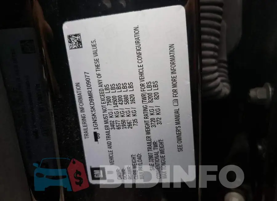 1GNSKSKD9MR109077 Photo# 10