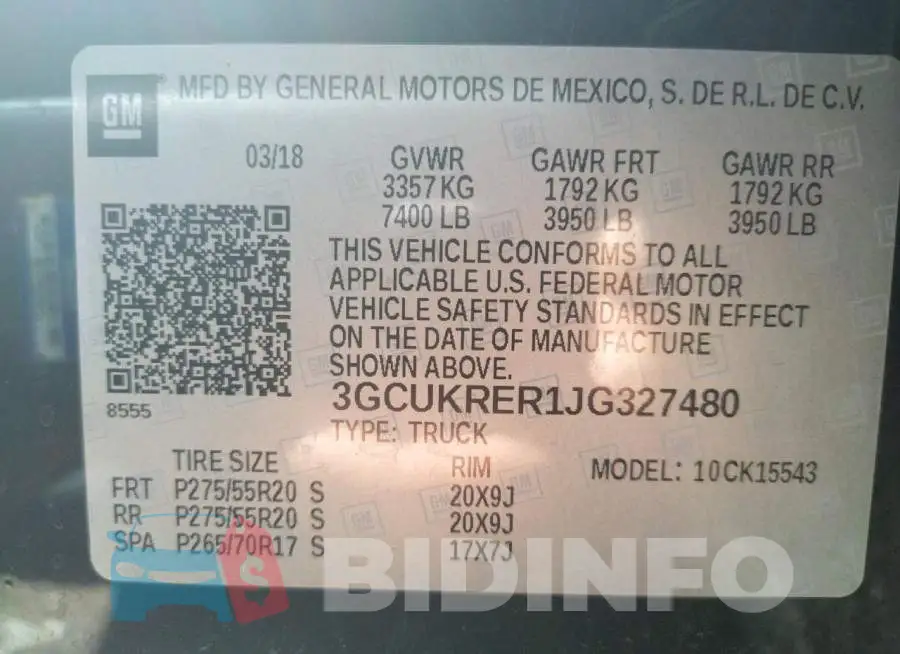 3GCUKRER1JG327480 Photo# 10