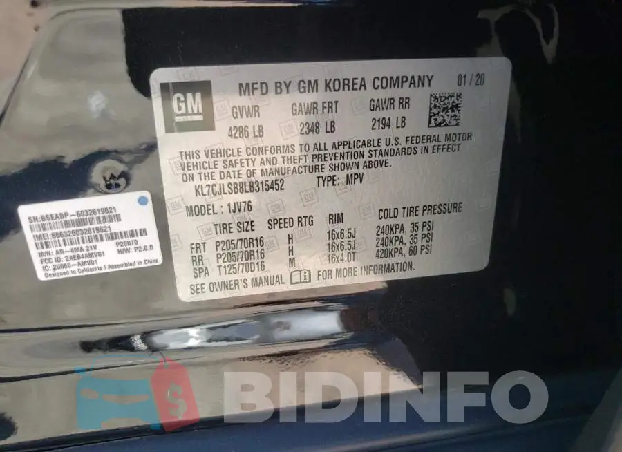 KL7CJLSB8LB315452 Photo# 10